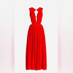 Cult Gaia Dua Dress Red Linen Blend Fun Flirty Open Back Formal Maxi Gown Sz-S